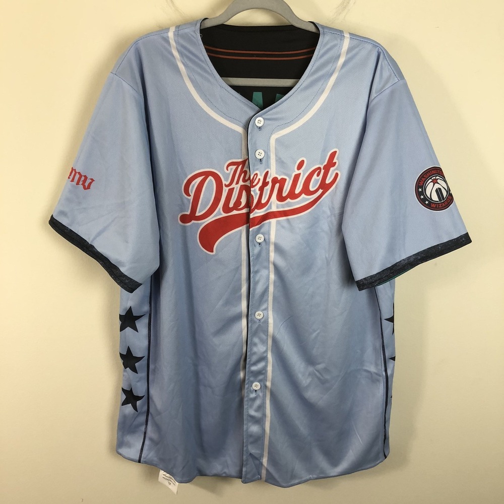 Washington Wizards The District Reversible Baseball Jersey Sz XL Blue Black SGA
